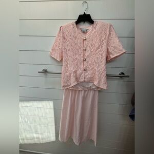 Vintage Lady Blair Peach Lace Button-Up Top and Skirt Set